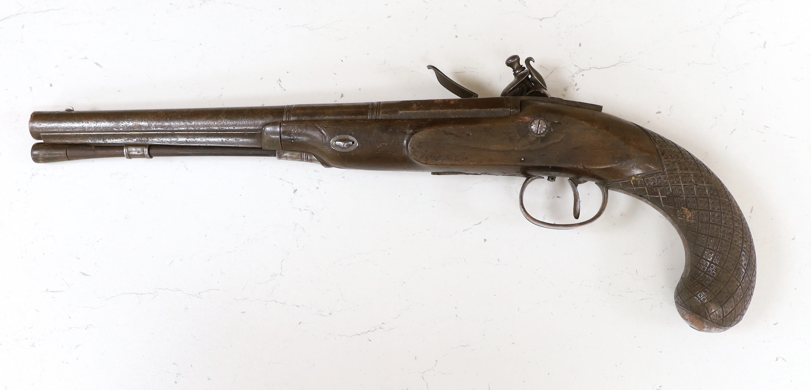 A 20 bore flintlock duelling pistol, lock engraved John Richards, c.1780